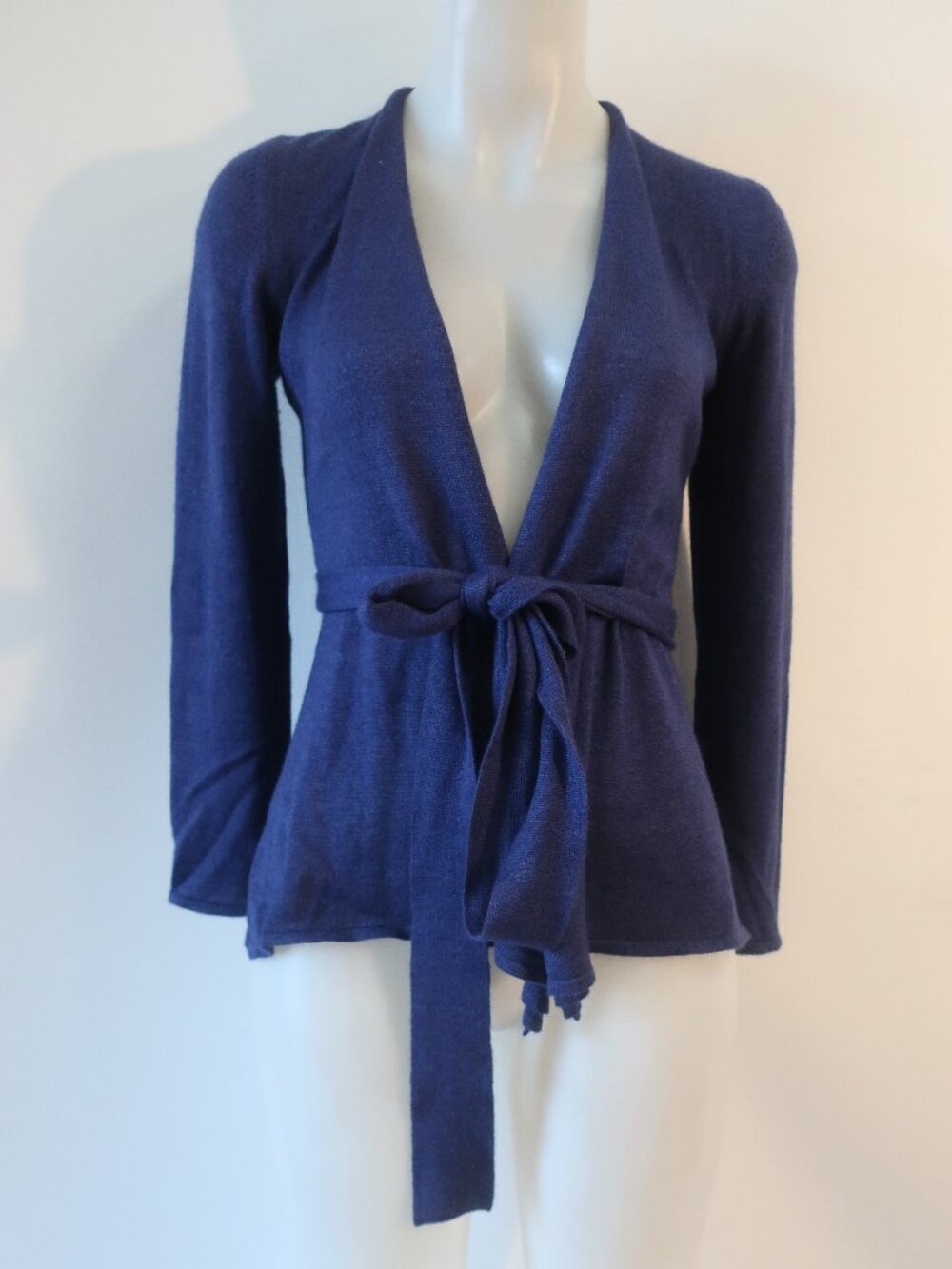Women Leggiadro Purple Belted Open Cardigan Sweater S
